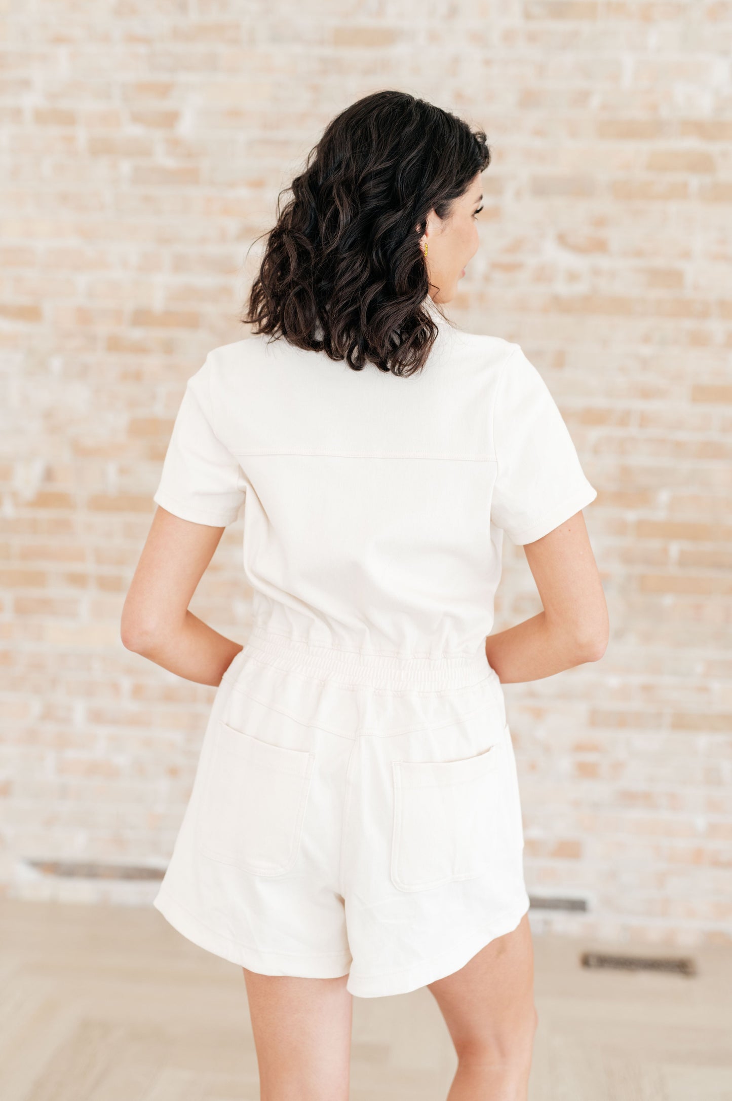 Break Point Collared Romper in Natural