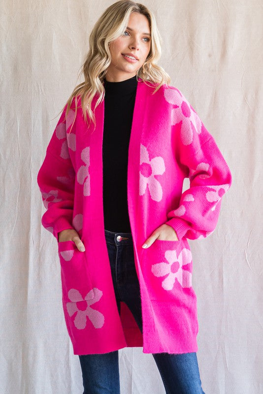 Pink Flower Knit Cardigan