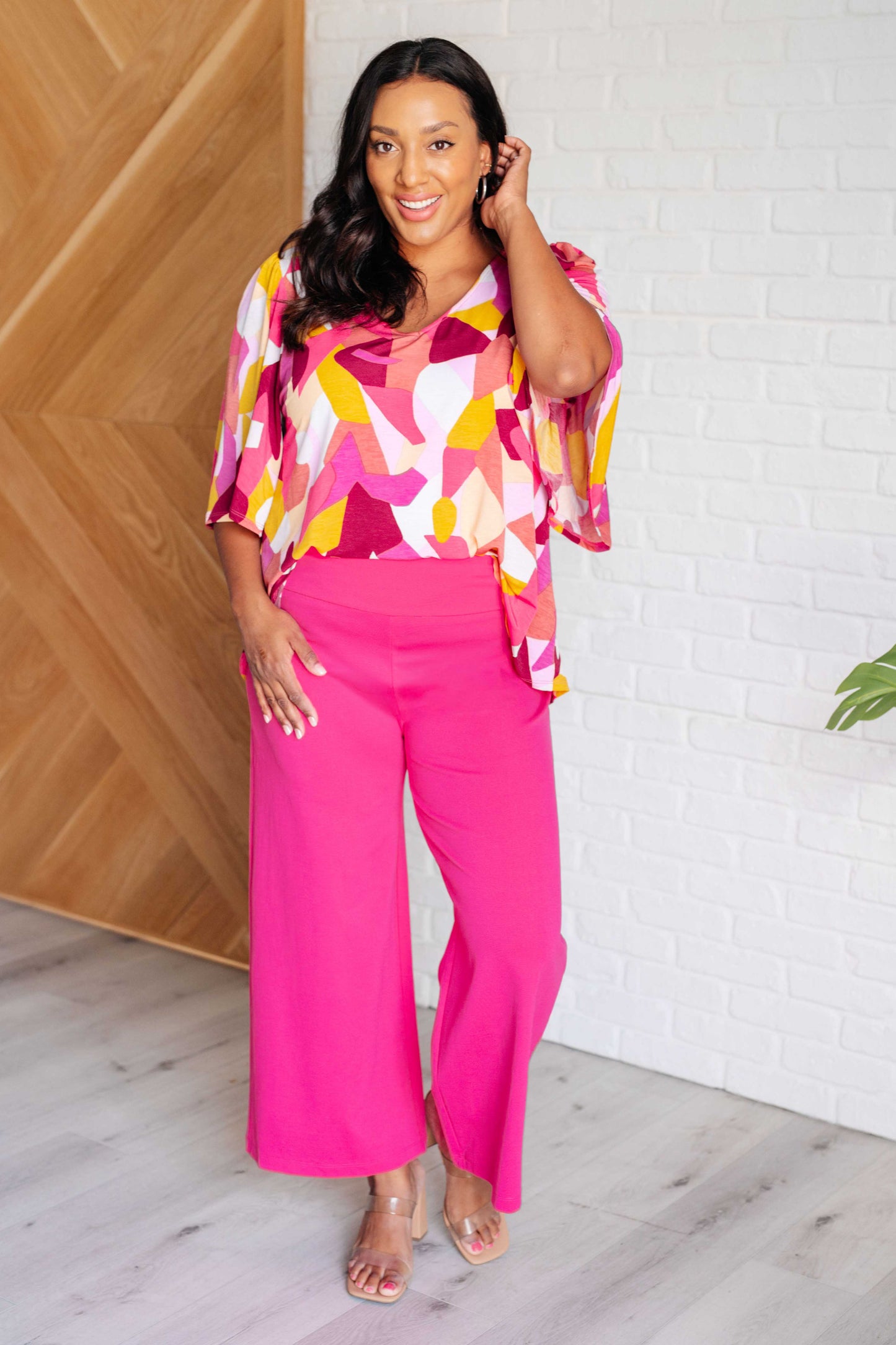 Magic Wide Leg Crop Pants in Hot Pink