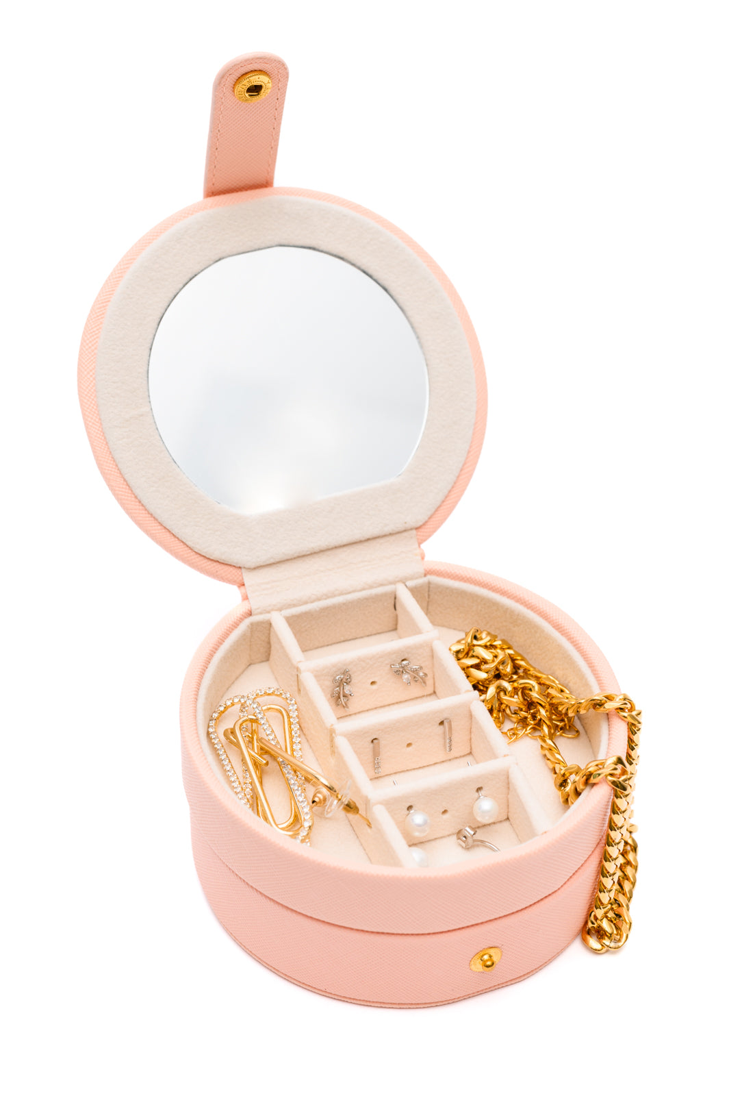 Circular Travel Jewelry Case in Pink