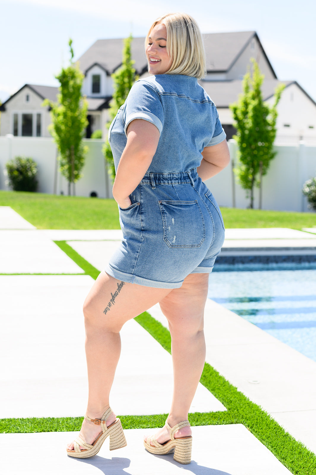 Delia High Denim Romper