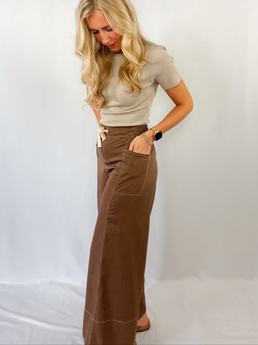 Mocha Stitch Wide Leg Cropped Pants