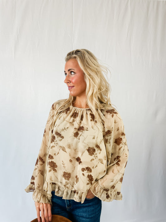 Autumn Flower Chiffon Blouse