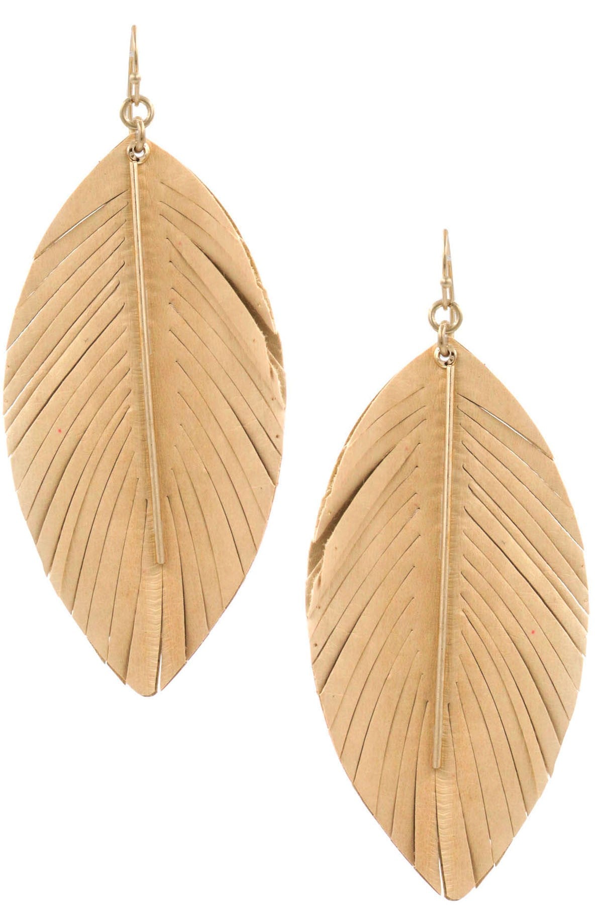 Genuine leather feather metal bar drop earrings