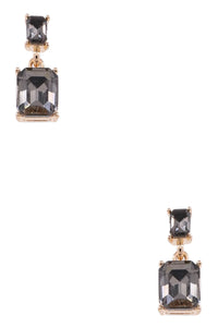 Black Diamond Glass Jewel Rectangular Drop Earrings