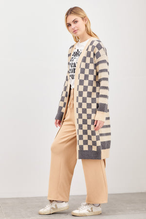 Check Long Cardigan