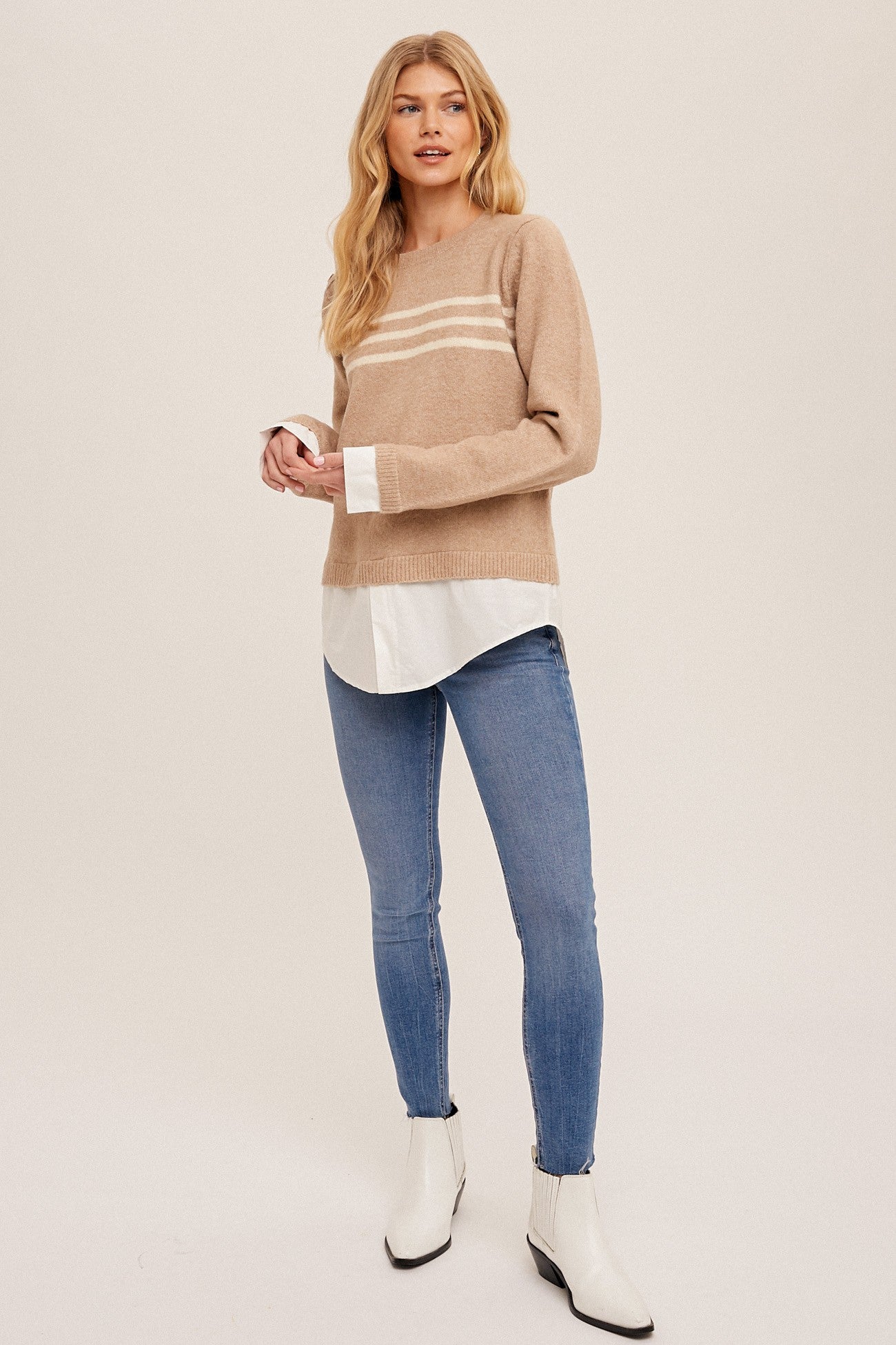 Woven Contrast Sweater Tunic