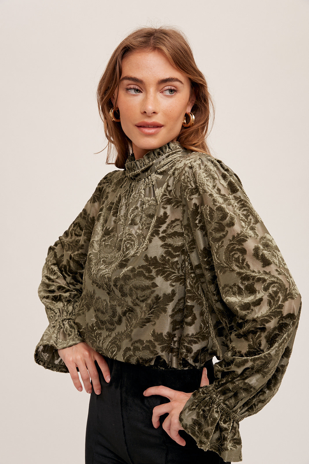 Mock Neck Ruffle Blouse