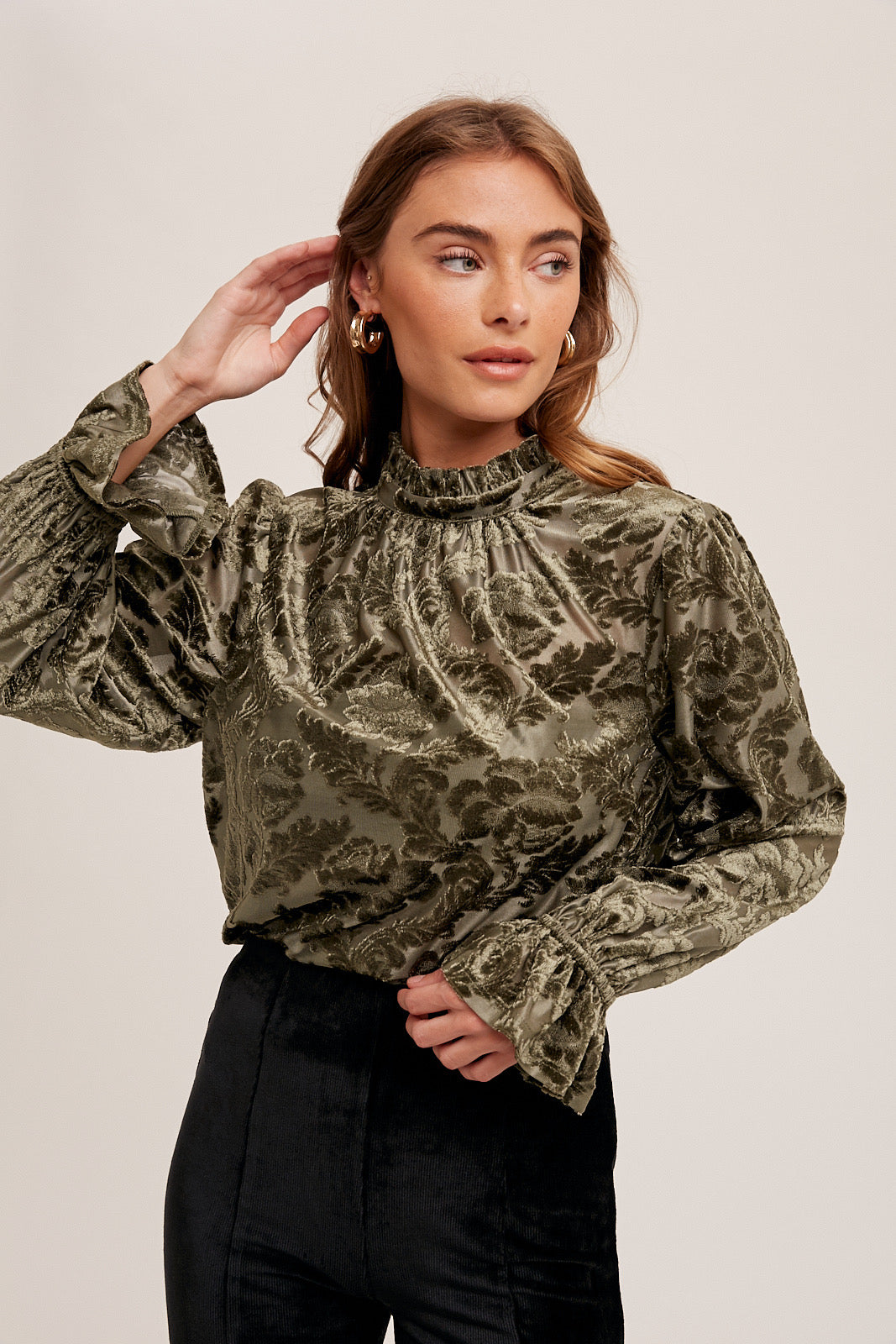 Mock Neck Ruffle Blouse
