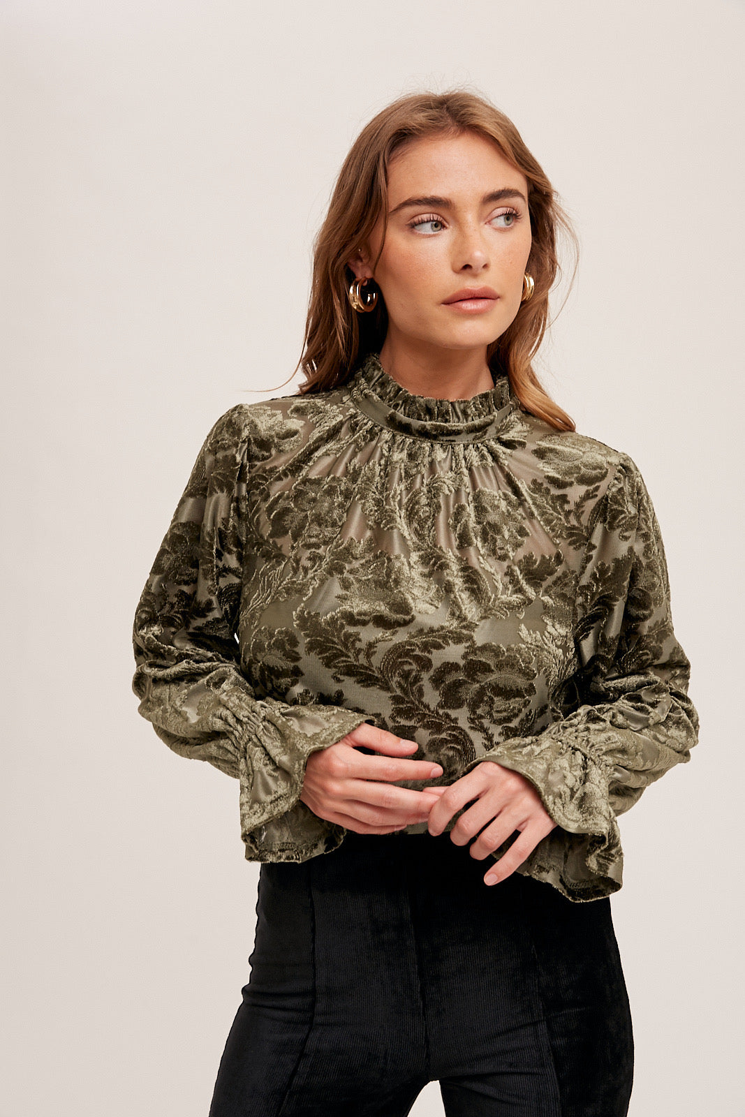 Mock Neck Ruffle Blouse