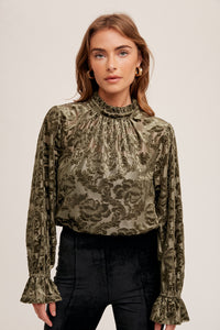 Mock Neck Ruffle Blouse