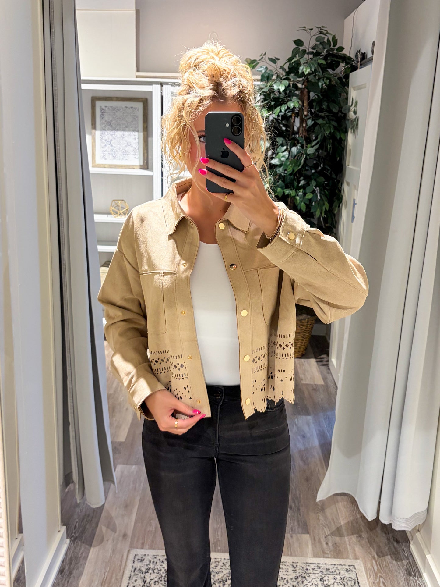 Almond Luxe Faux Suede Jacket