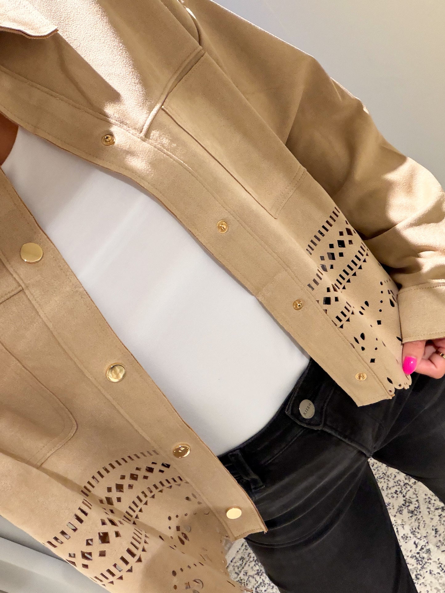 Almond Luxe Faux Suede Jacket