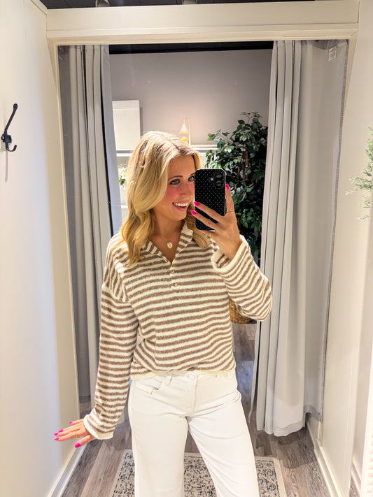 Coco Stripe Henley Knit Pullover