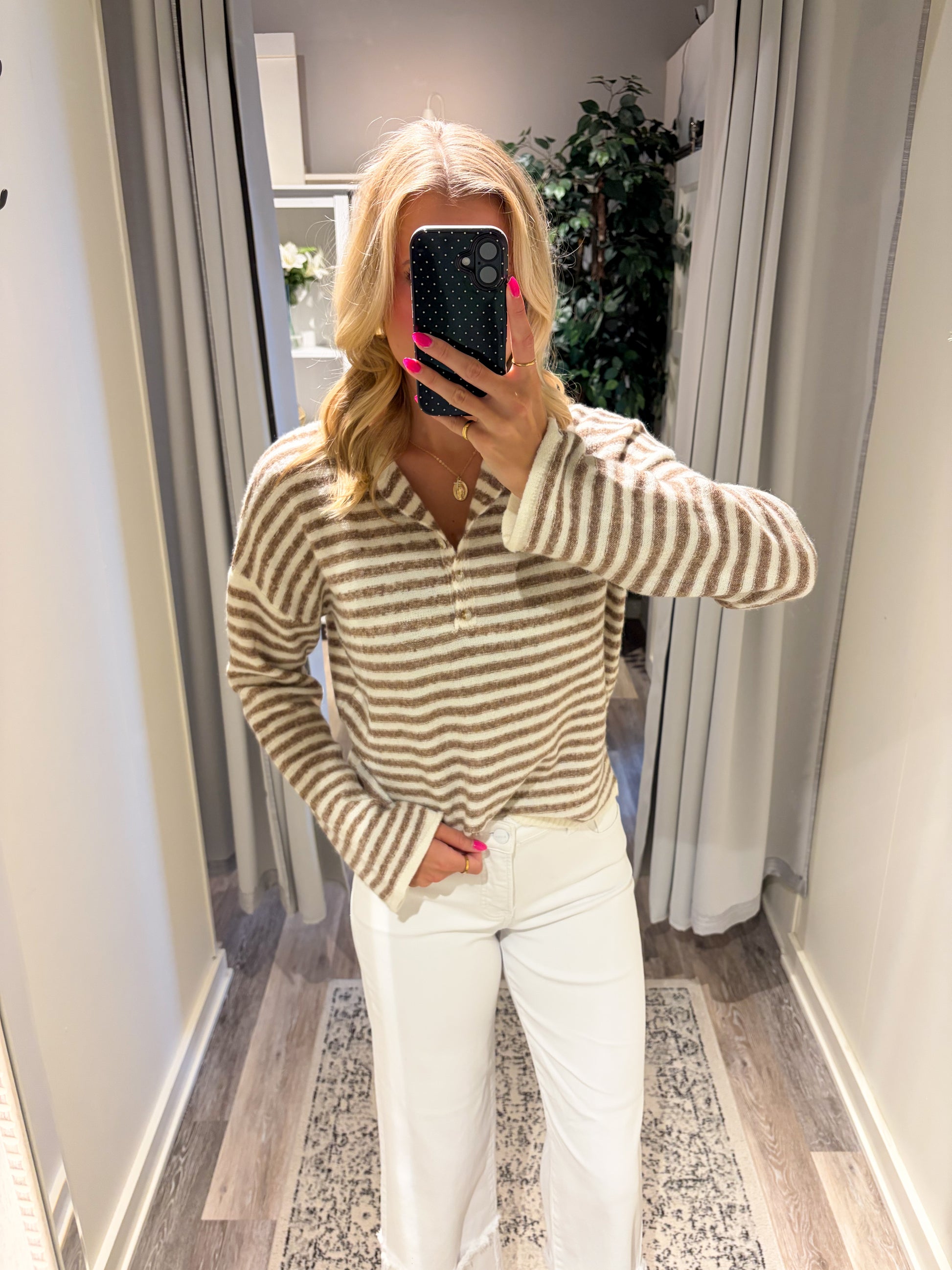 Coco Stripe Henley Knit Pullover