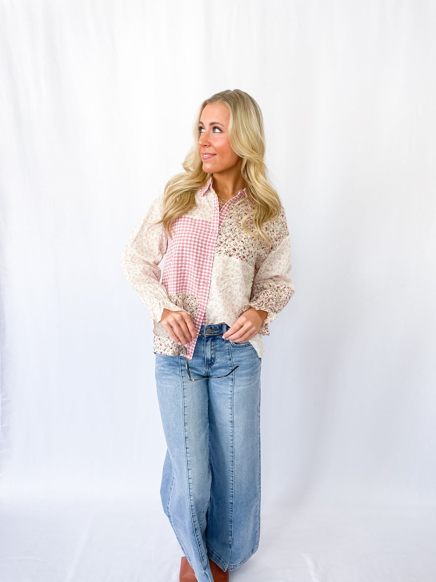 RESTOCKED: Rose Color Block Button Down