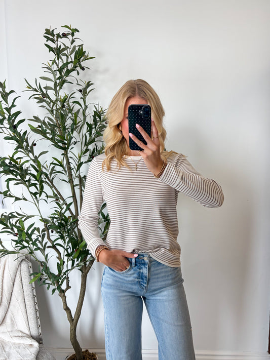 Ivory Mocha Pinstripe Top