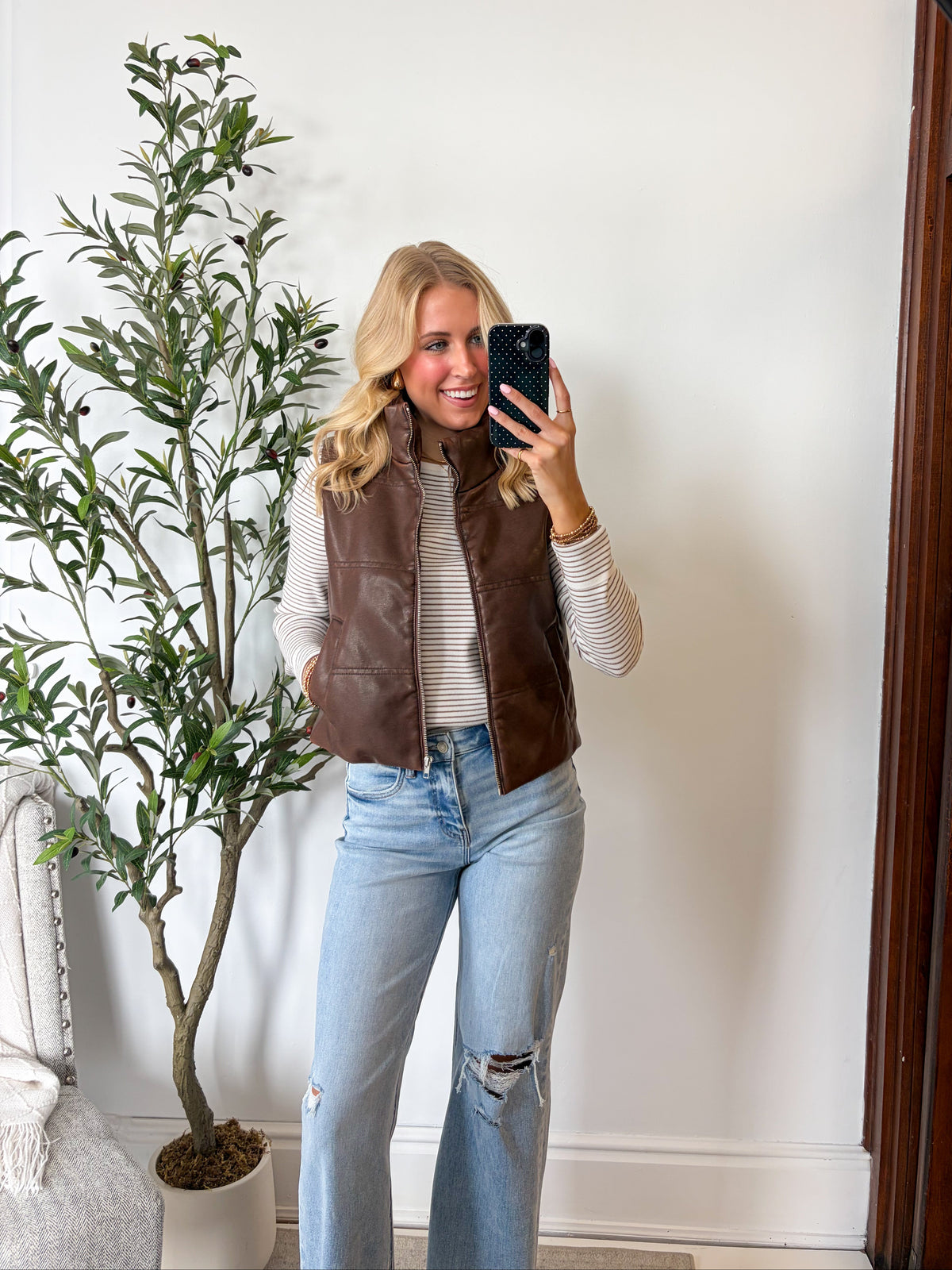 Coffee Leather Vest