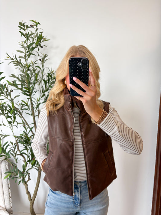 Coffee Leather Vest