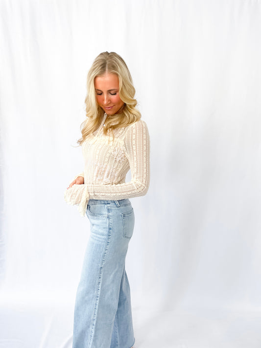 Lace Ruffle Henley Top