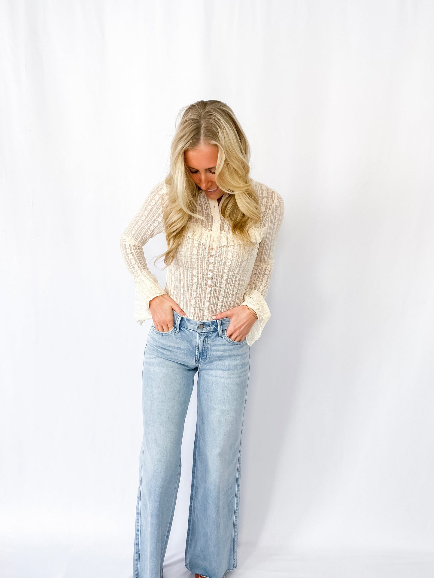 Lace Ruffle Henley Top