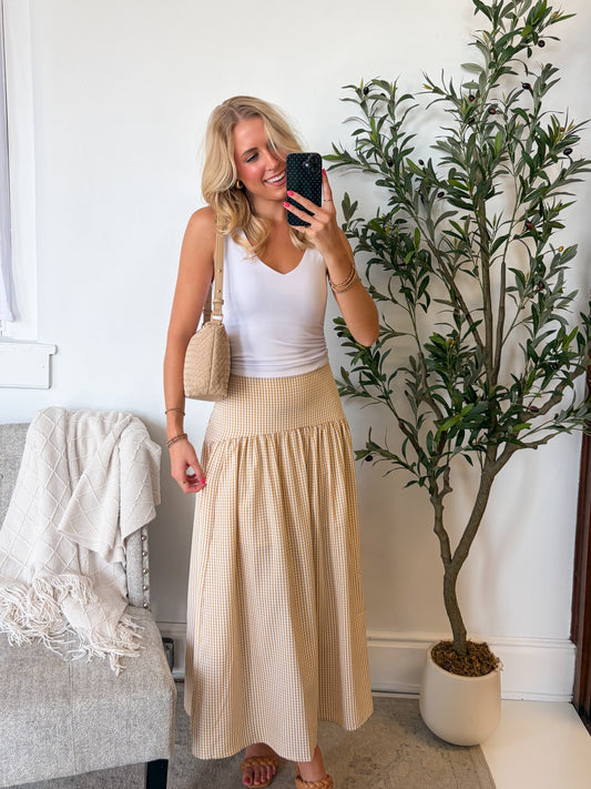 Taupe & Cream Flared Maxi Skirt