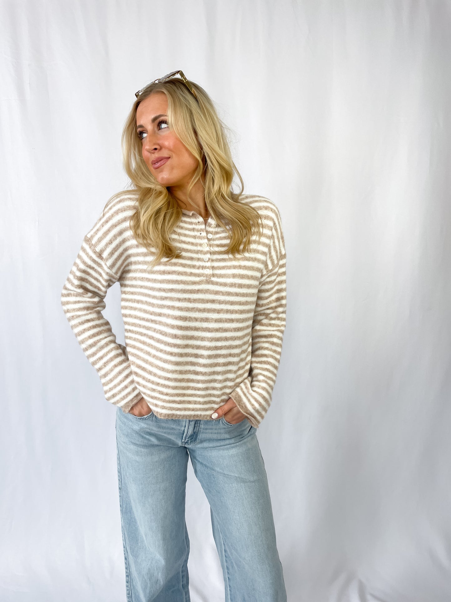 Oatmeal Striped Knit Pullover