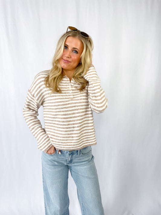Oatmeal Striped Knit Pullover