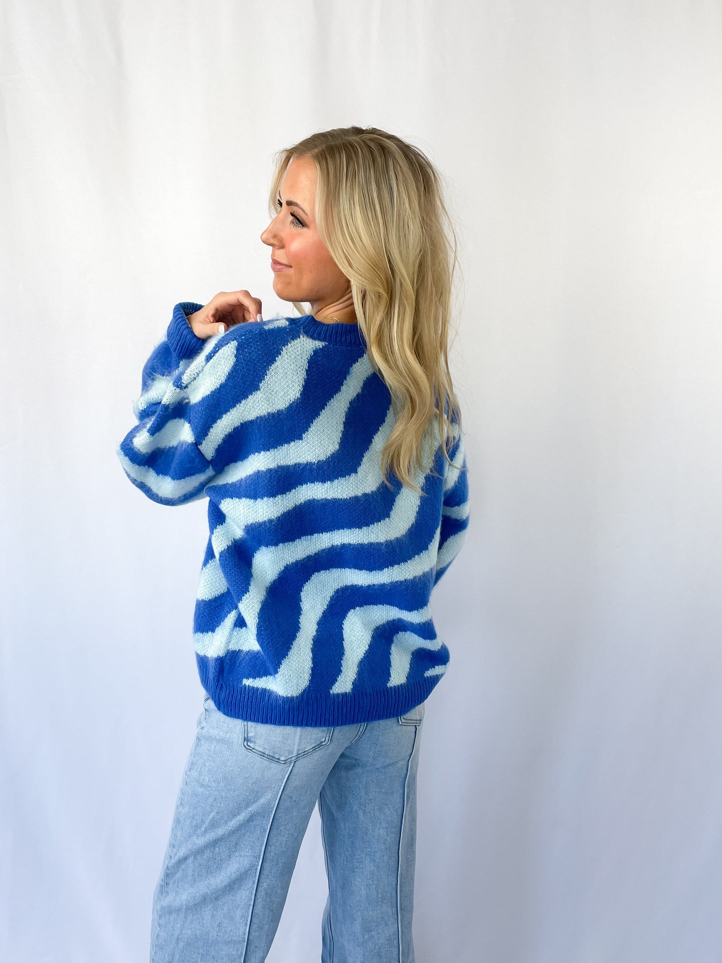 Royal Blue Wave Stripe Sweater
