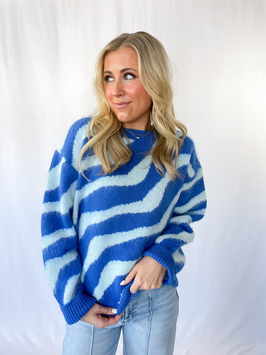 Royal Blue Wave Stripe Sweater