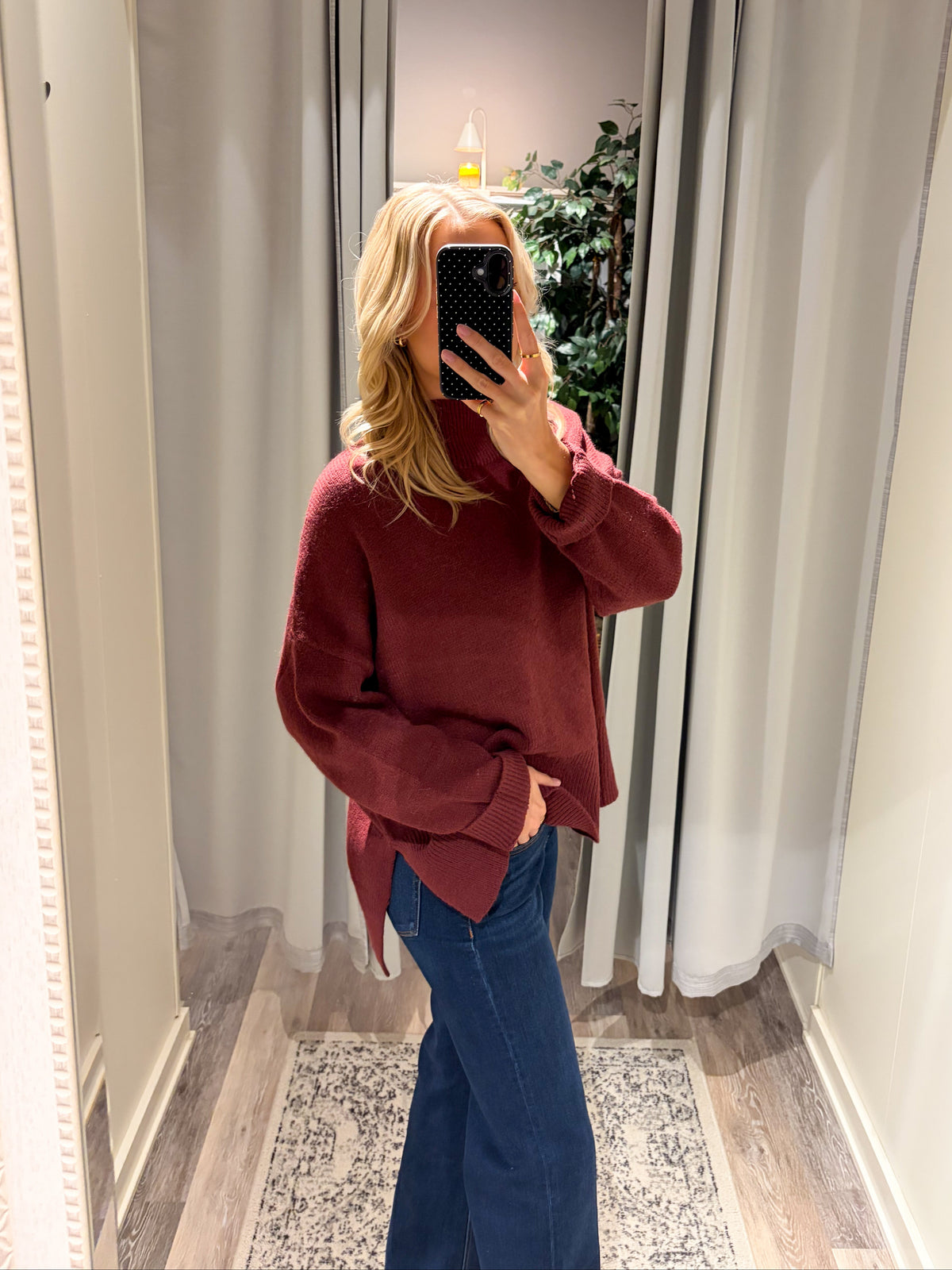 Wine Mock Neck Sweater