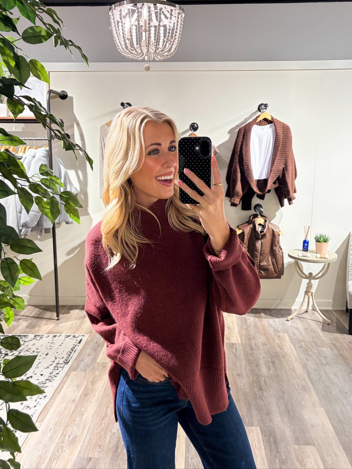 Wine Mock Neck Sweater
