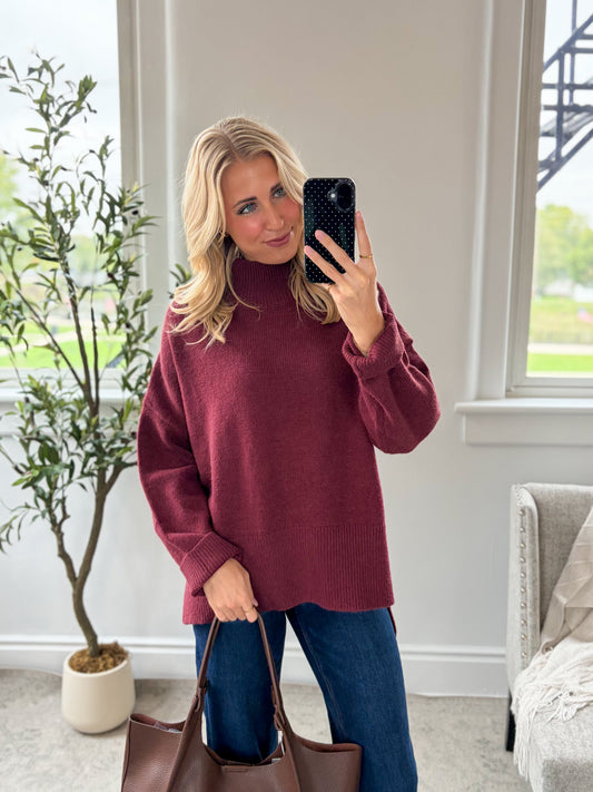 Wine Mock Neck Sweater