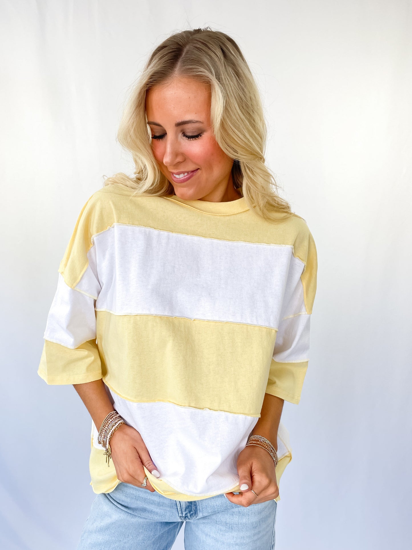 Lemon White Color Block Top