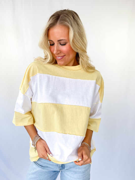 Lemon White Color Block Top