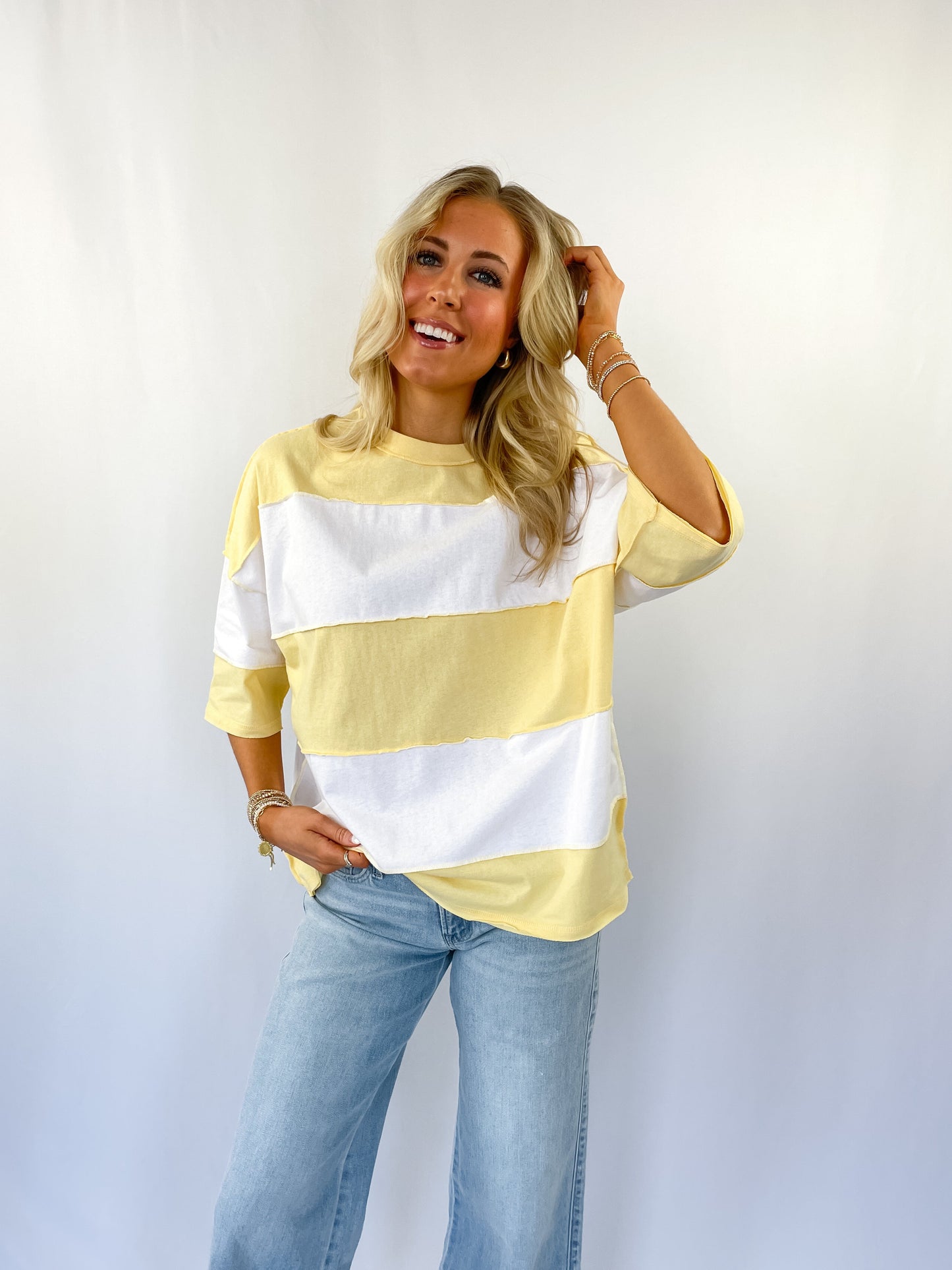 Lemon White Color Block Top