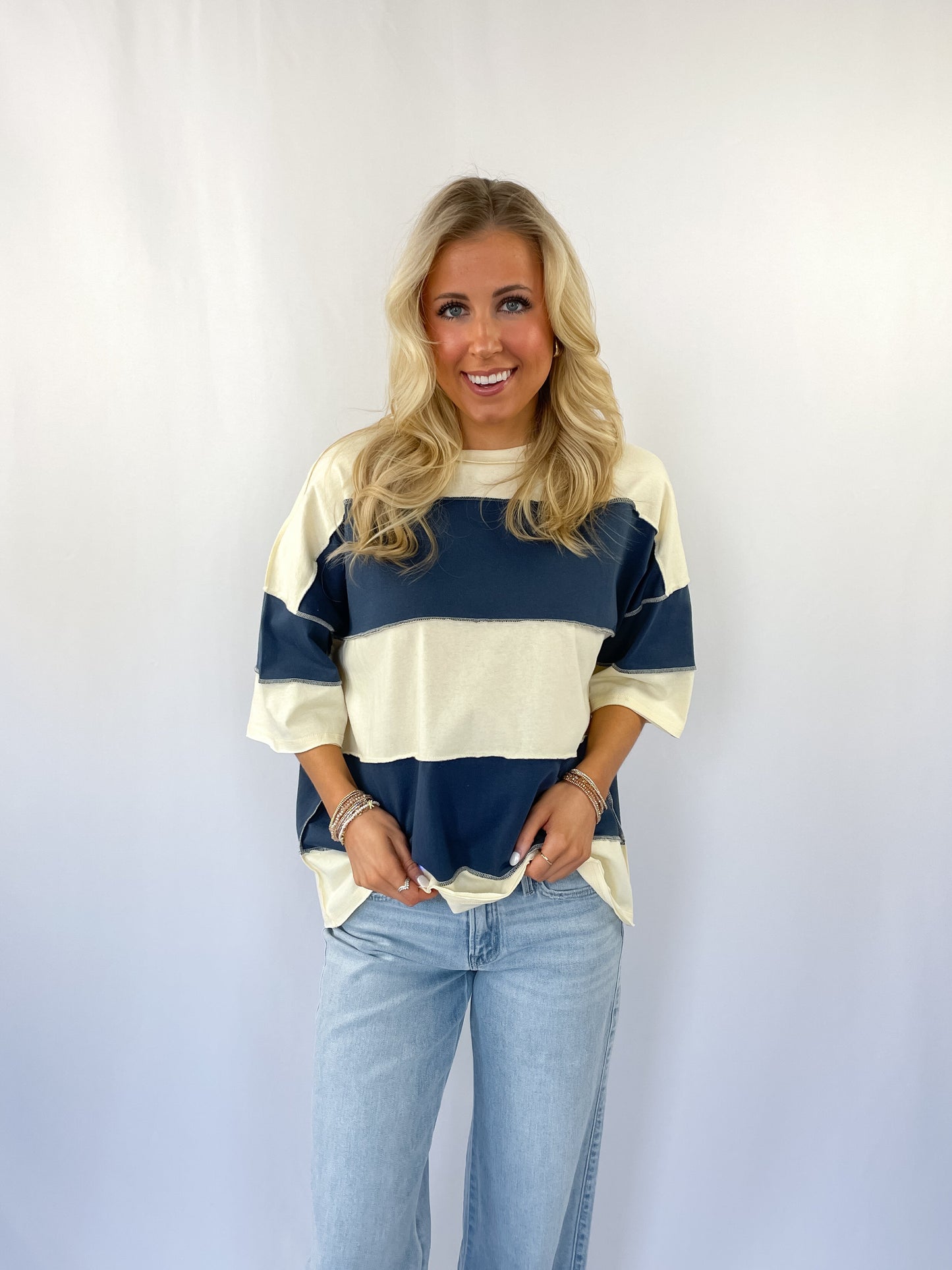Pineapple Navy Color Block Top
