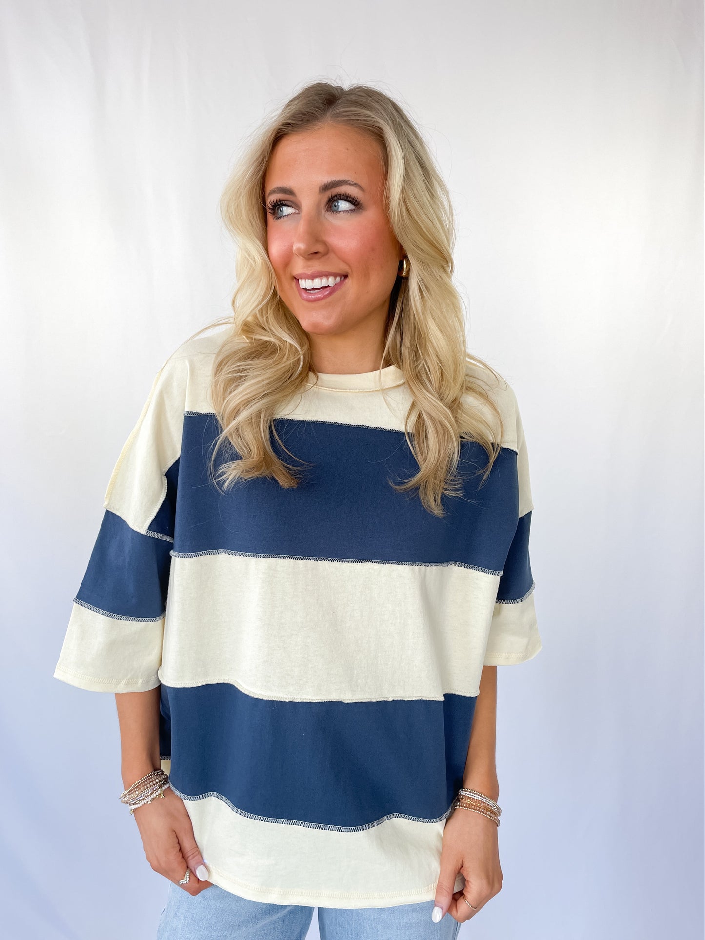 Pineapple Navy Color Block Top