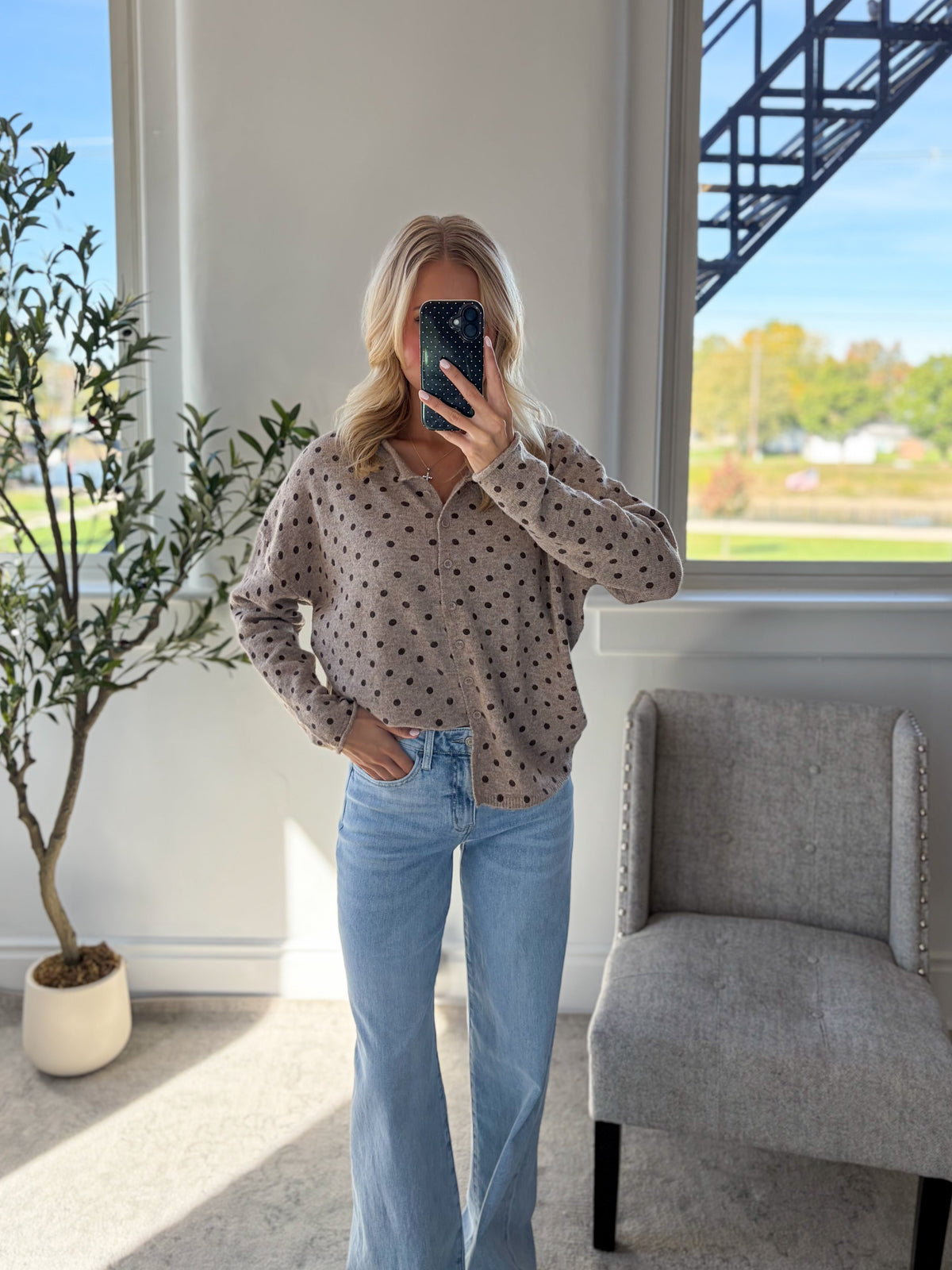 Brown Polka Dot Button Down