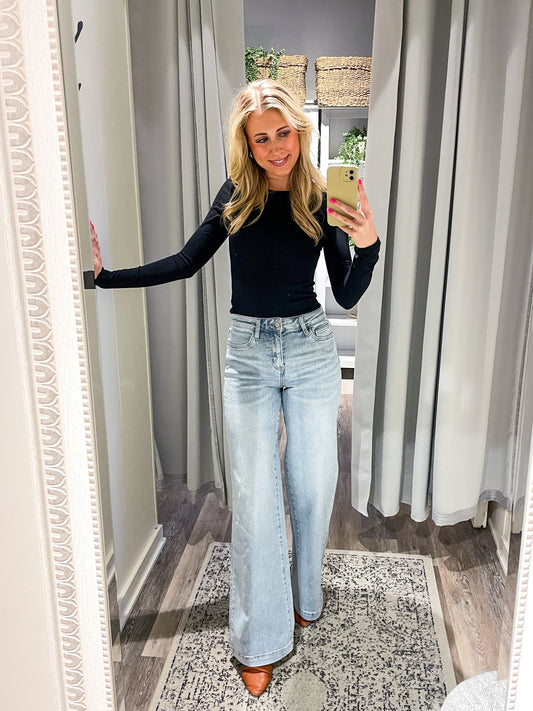 High Rise Light Wash Wide Leg Jeans