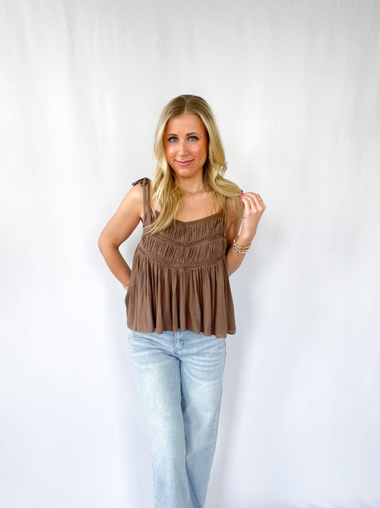 Iced Mocha Lace Trim Tank