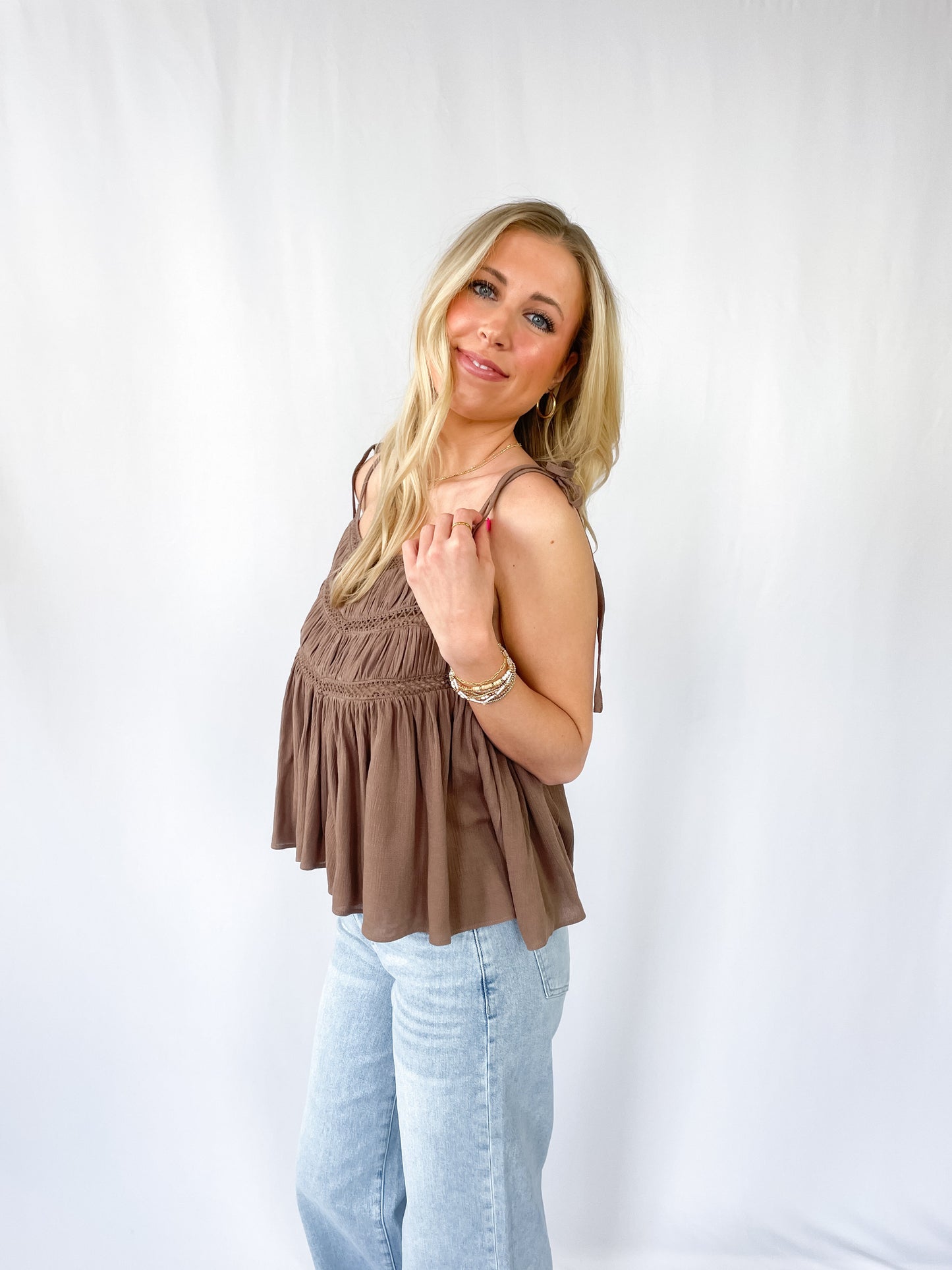Iced Mocha Lace Trim Tank
