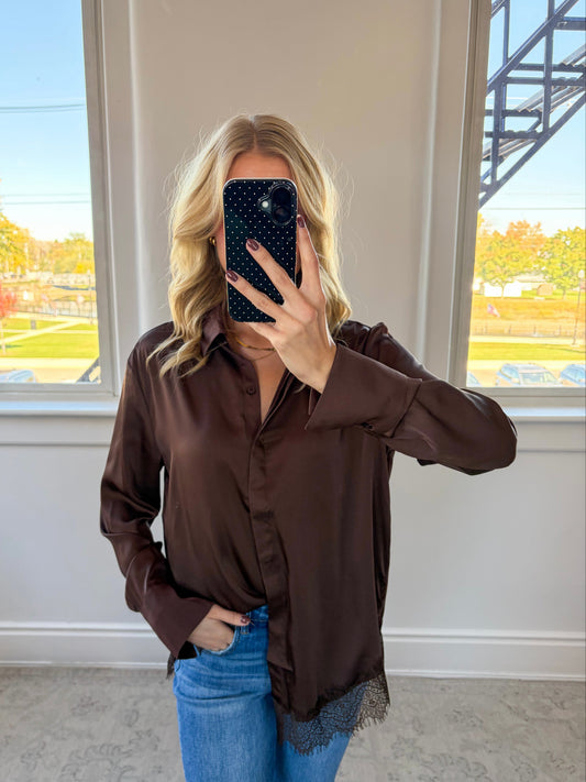 Dark Oak Lace Satin Top