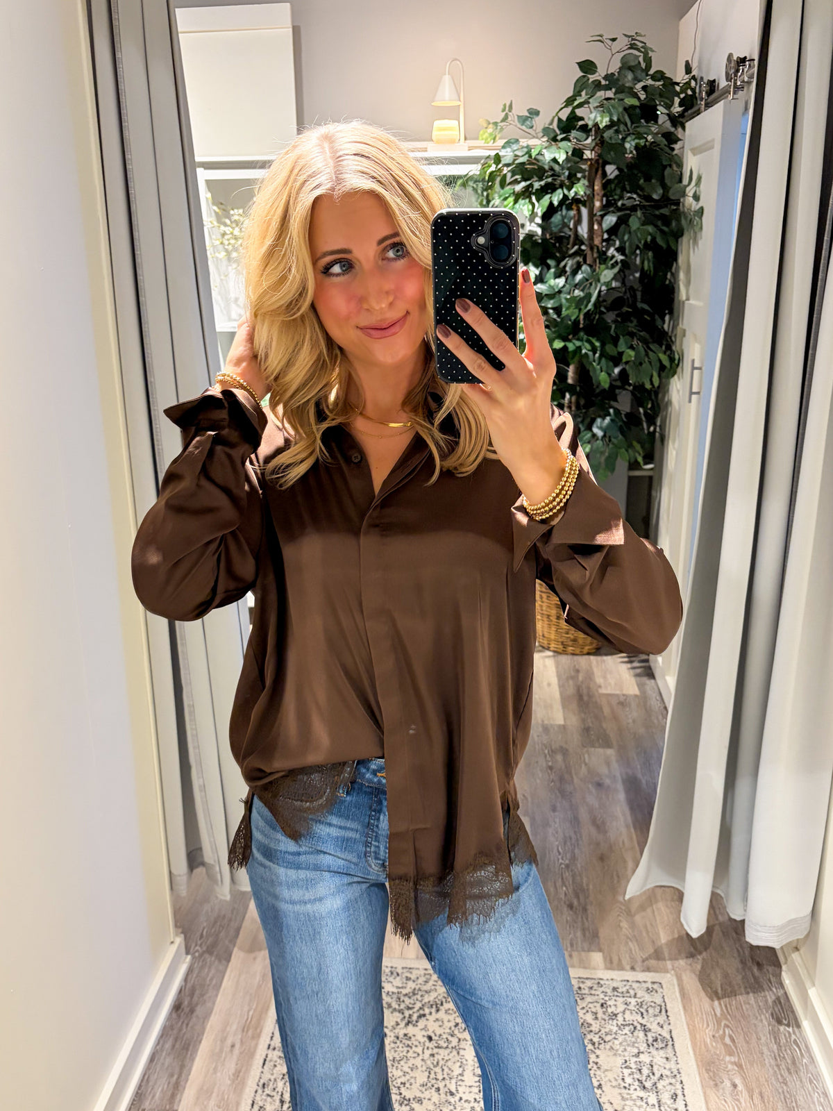 Dark Oak Lace Satin Top