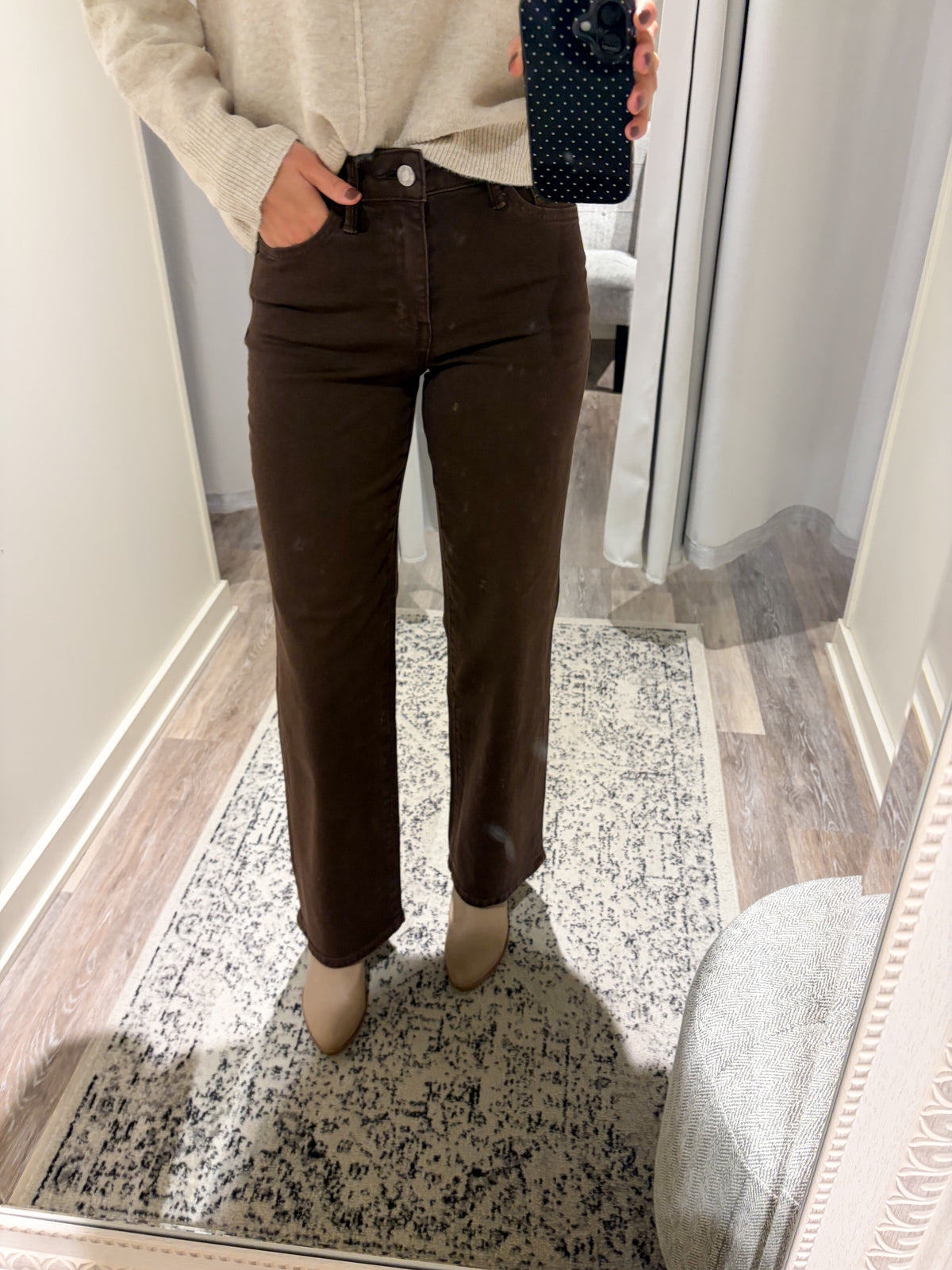 High Rise Cocoa Slim Wide Jeans
