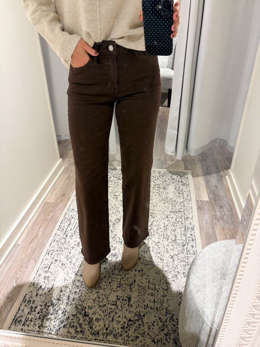 High Rise Cocoa Slim Wide Jeans