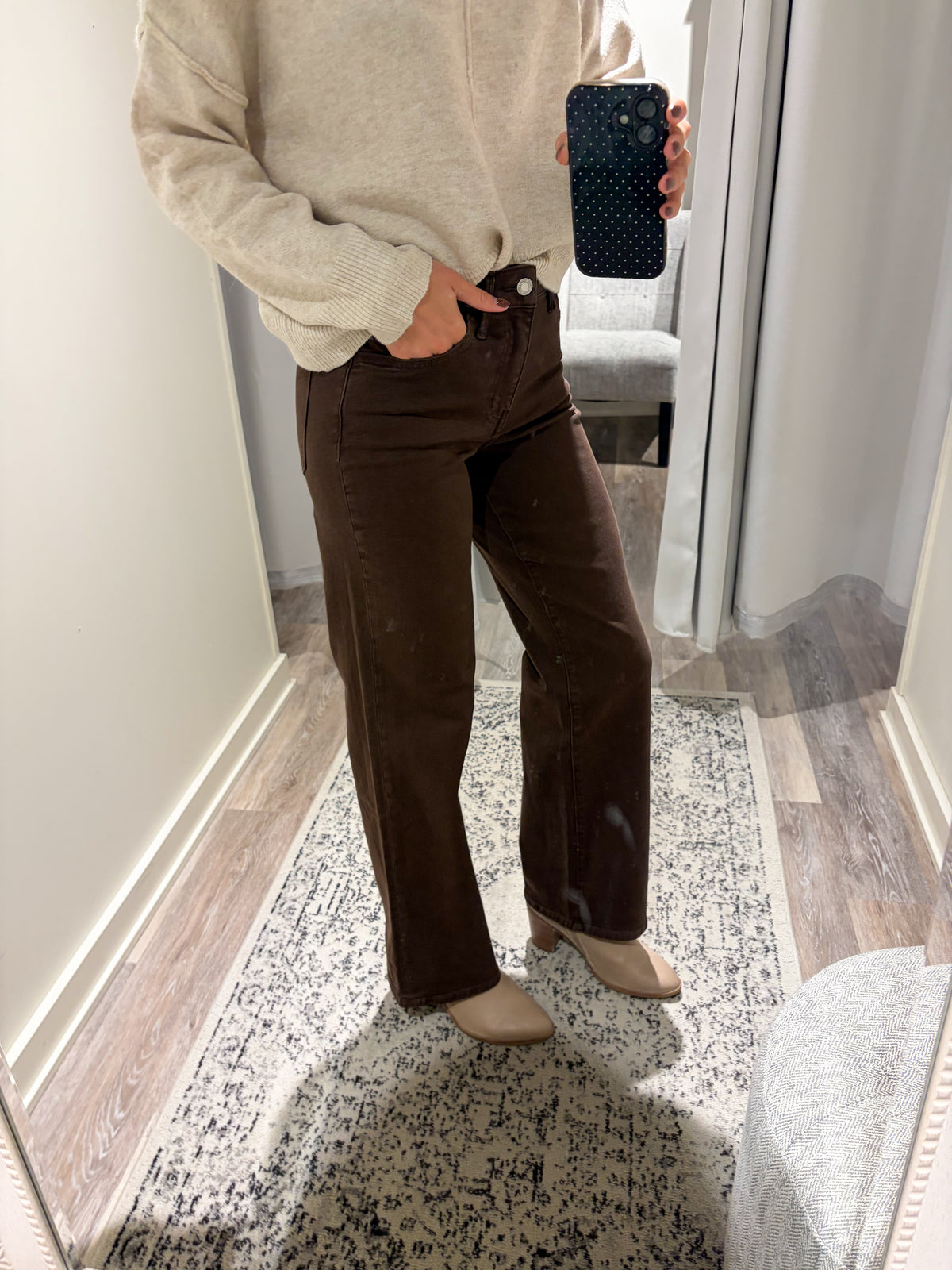 High Rise Cocoa Slim Wide Jeans