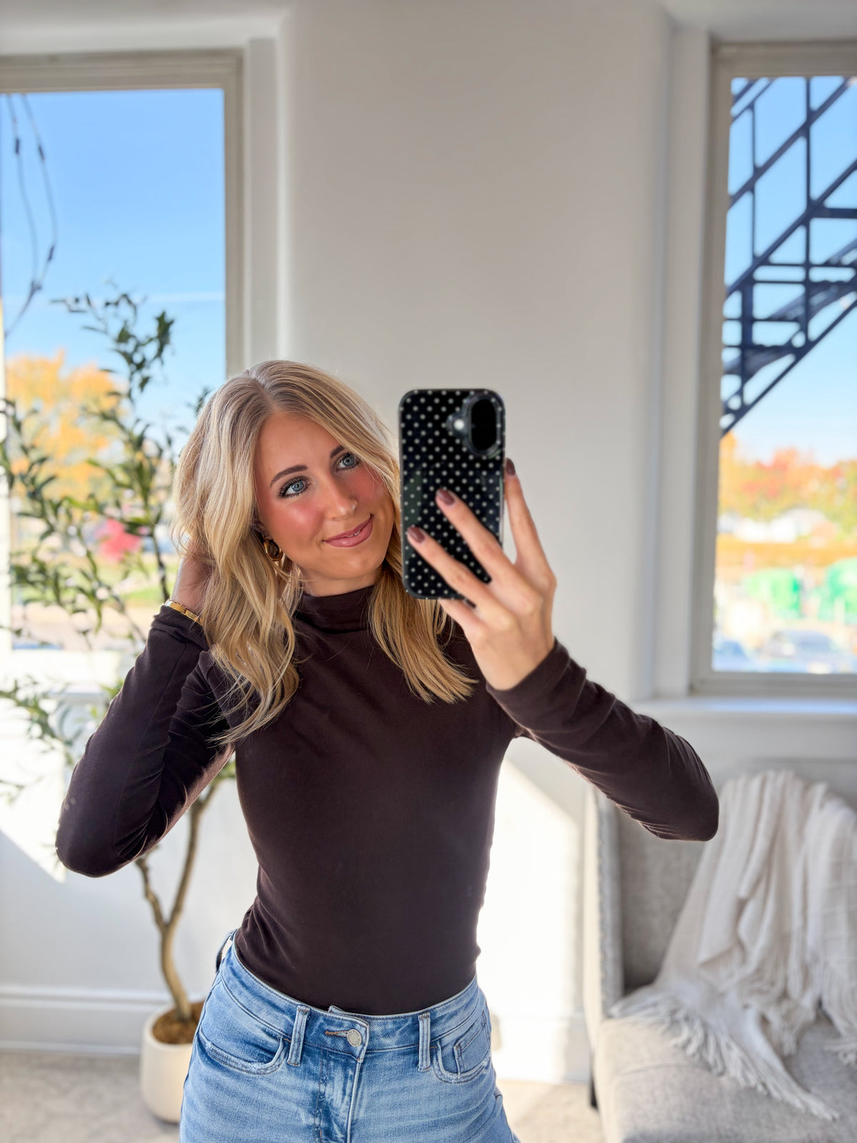 Mock Neck Simple Top (Brown)