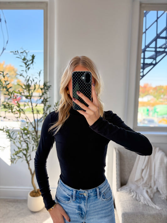Mock Neck Simple Top (Black)