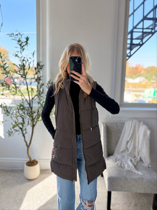 Mocha Long Hooded Vest